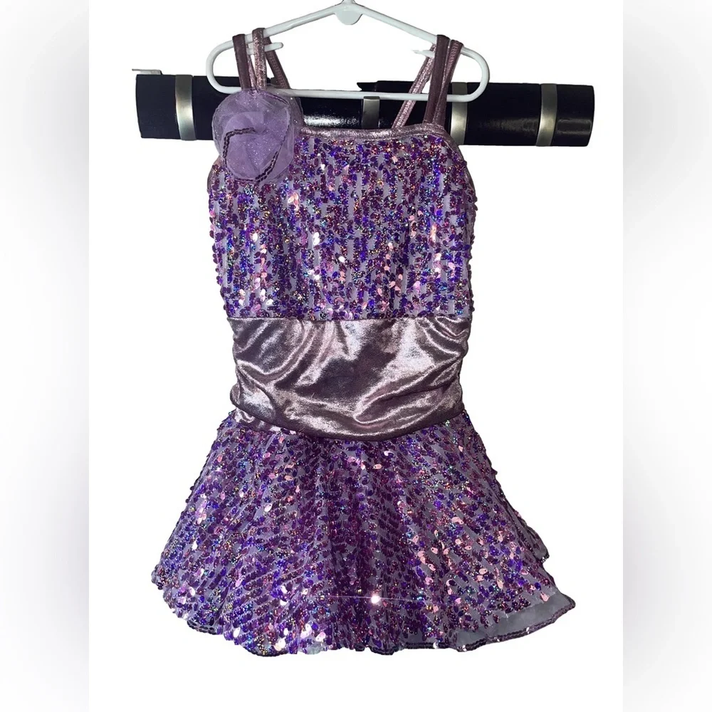 EUC Art Stone Shine Glam Dance Twirling Purple/Pink Sequenced Costume Size LC